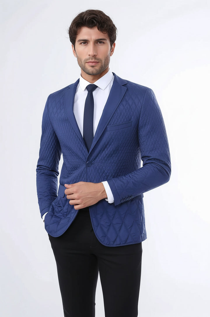 3 Cepli 2 Düğmeli Kapitone Erkek Lacivert Kısa Ceket - Wessi