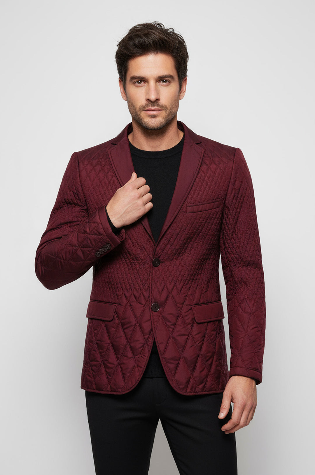 Desenli Kapitone Bordo Erkek Ceket - Wessi