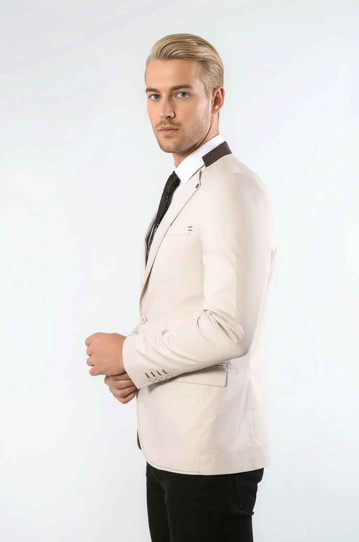 Tek Düğme Hakim Yaka Krem Erkek Ceket - Wessi