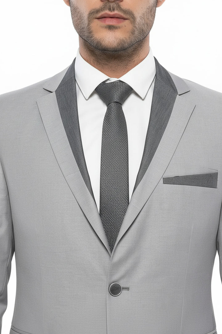 3 Cepli 2 Düğmeli Çapraz Biyeli Gri Ceket-Wessi