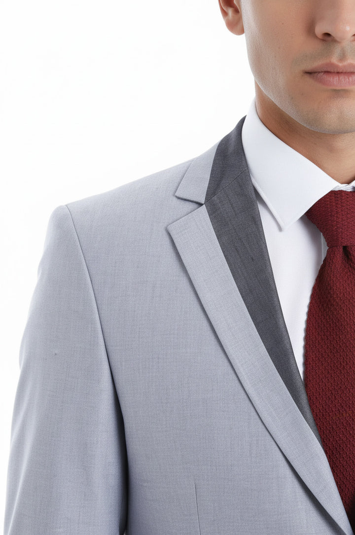 3 Cepli 2 Düğmeli Çapraz Biyeli Koyu Gri Ceket-Wessi