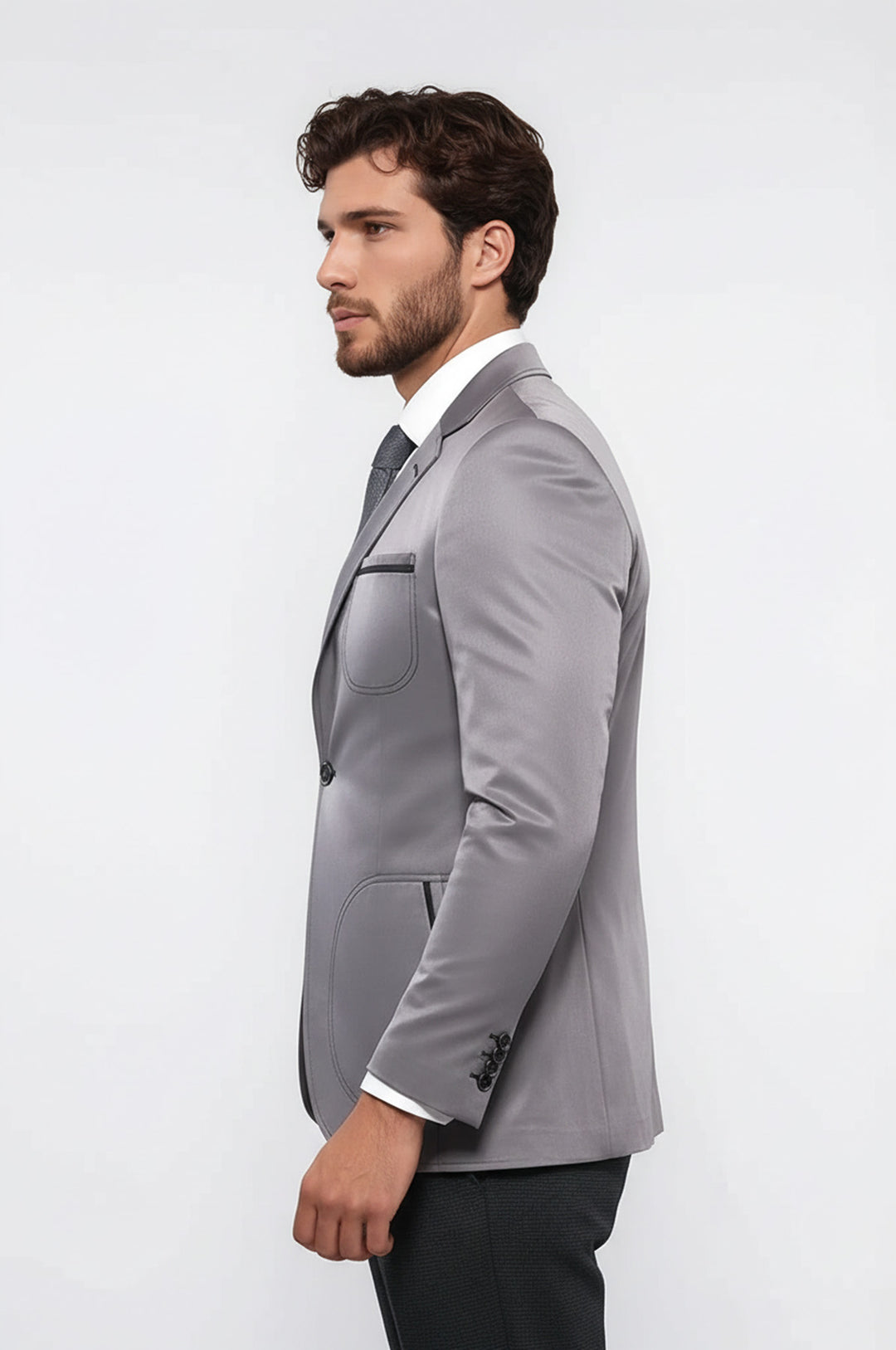 Yan Torba Cep Slim Fit Gri Ceket | Wessi