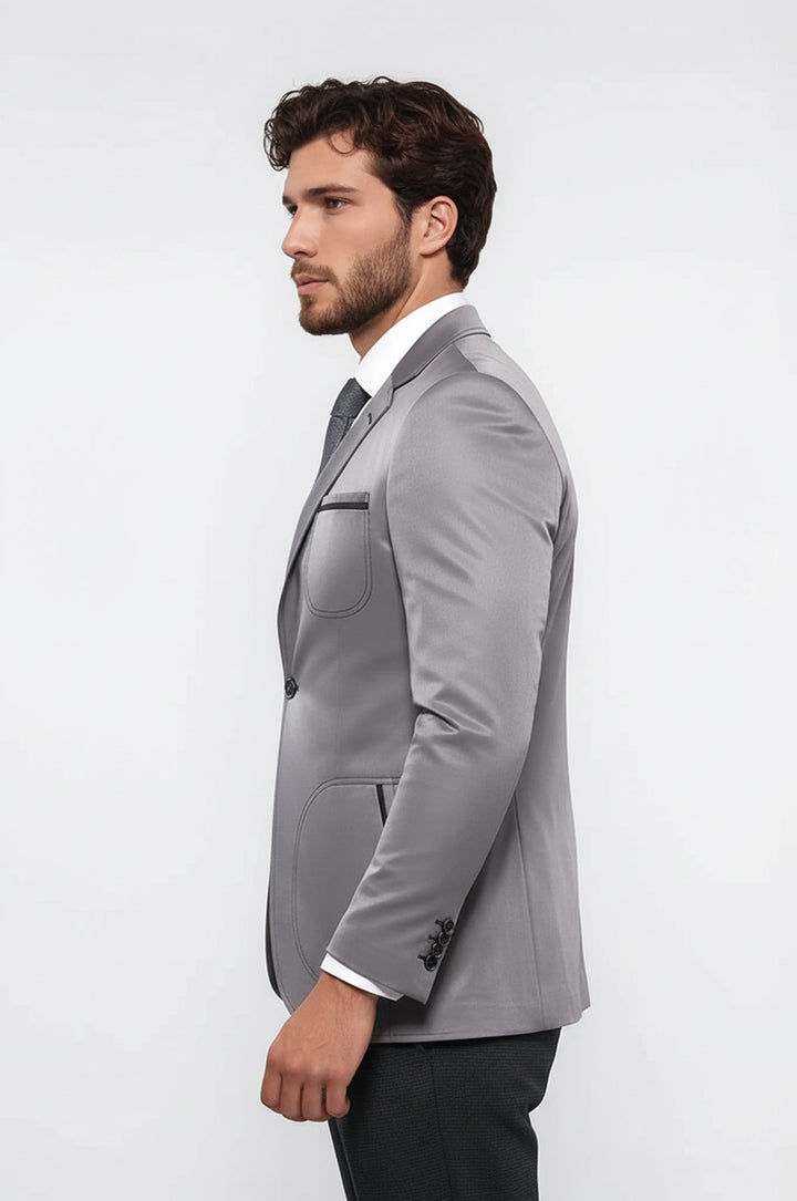 Yan Torba Cep Slim Fit Gri Ceket | Wessi