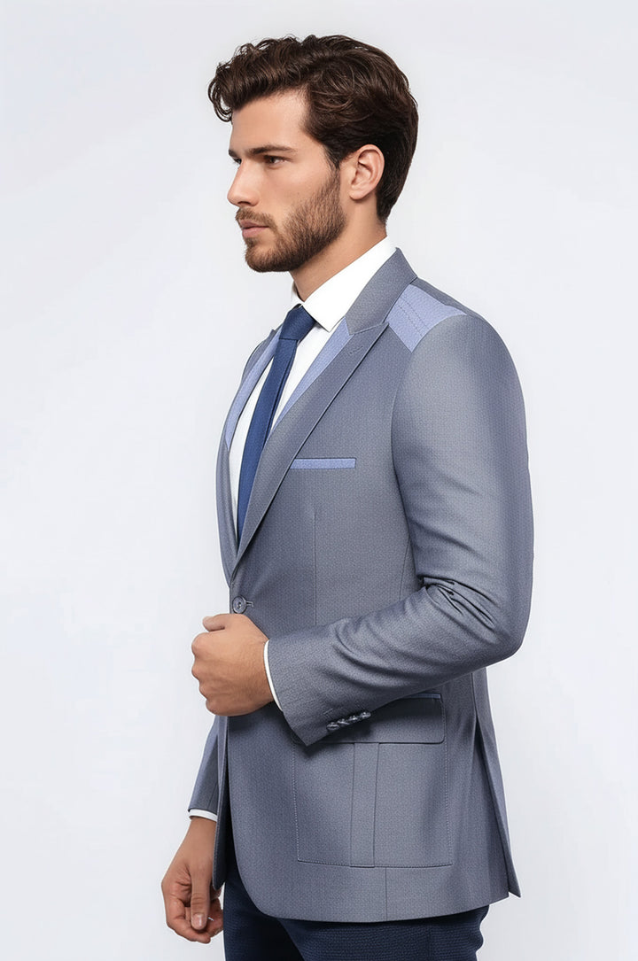 Çift Düğmeli Cepli Sivri Yaka Koyu Mavi Erkek Ceket - Wessi