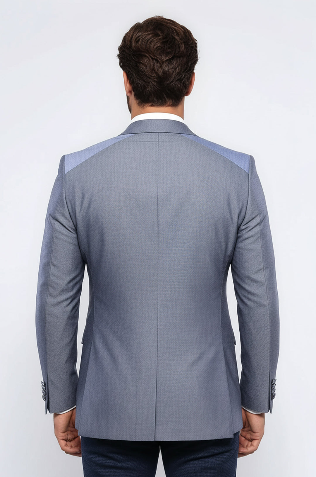 Çift Düğmeli Cepli Sivri Yaka Koyu Mavi Erkek Ceket - Wessi