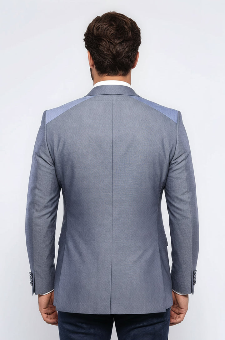 Çift Düğmeli Cepli Sivri Yaka Koyu Mavi Erkek Ceket - Wessi