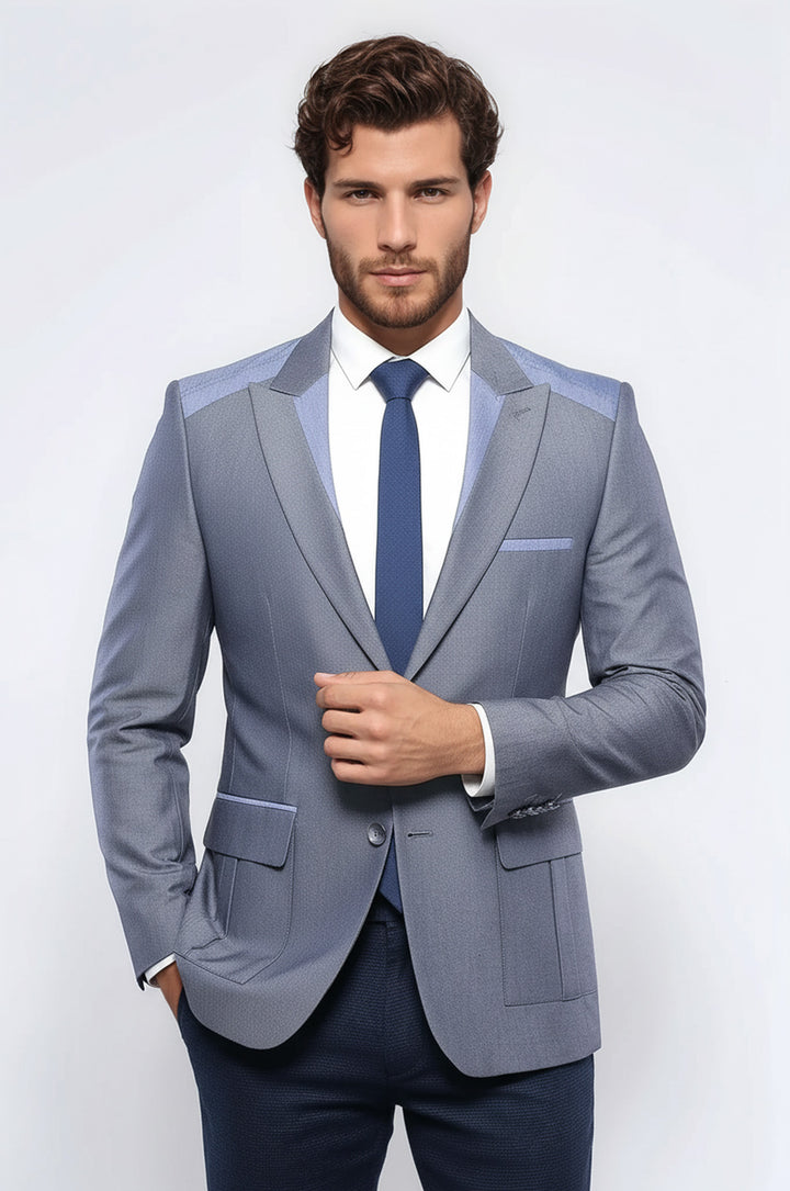 Çift Düğmeli Cepli Sivri Yaka Koyu Mavi Erkek Ceket - Wessi