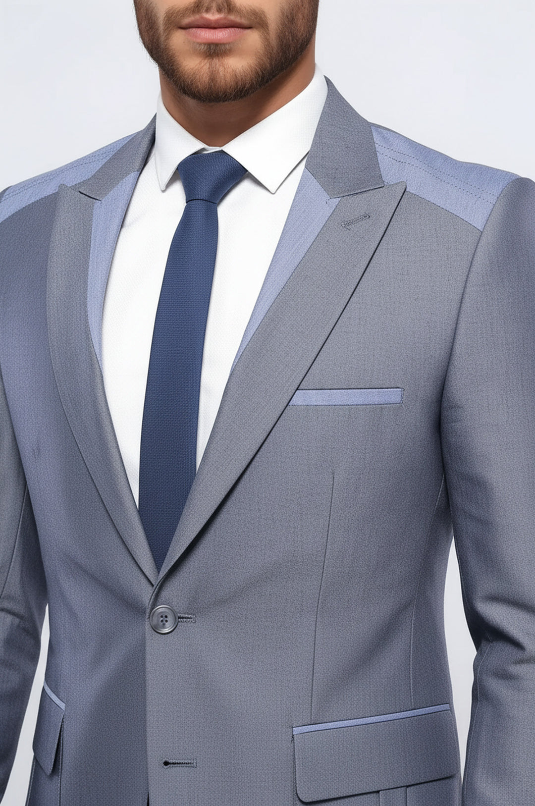 Çift Düğmeli Cepli Sivri Yaka Koyu Mavi Erkek Ceket - Wessi