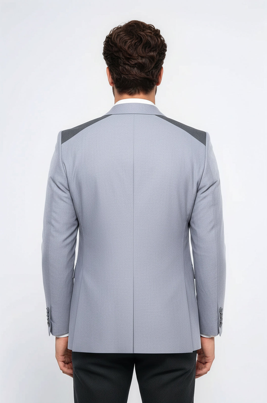 Çift Düğmeli Cepli Sivri Yaka Açık Gri Erkek Ceket - Wessi