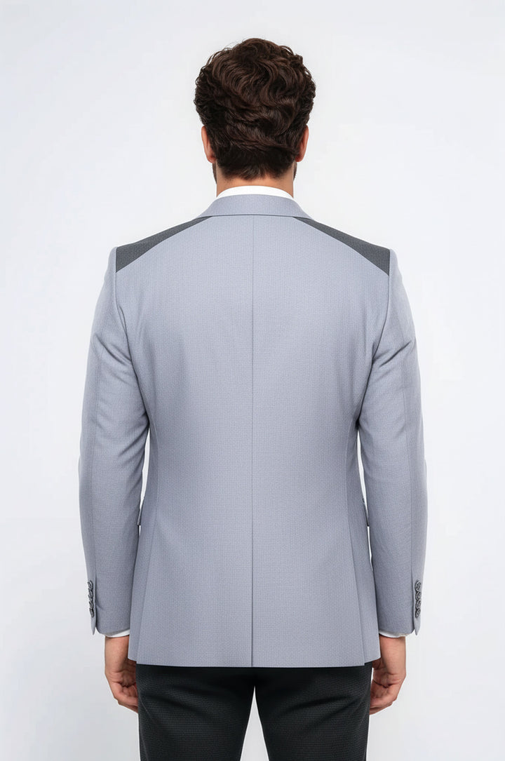 Çift Düğmeli Cepli Sivri Yaka Açık Gri Erkek Ceket - Wessi