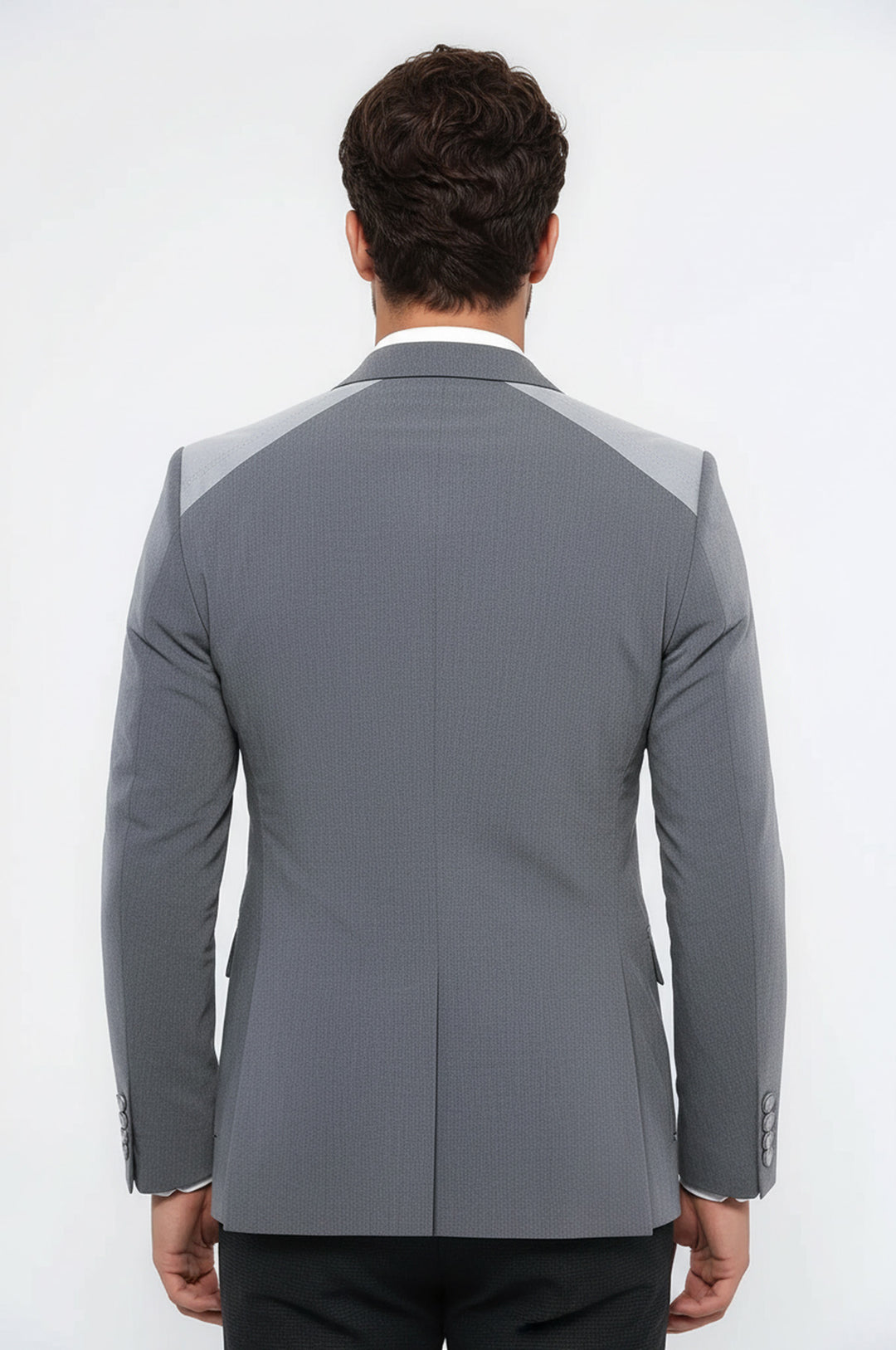 Çift Düğmeli Cepli Sivri Yaka Gri Erkek Ceket - Wessi