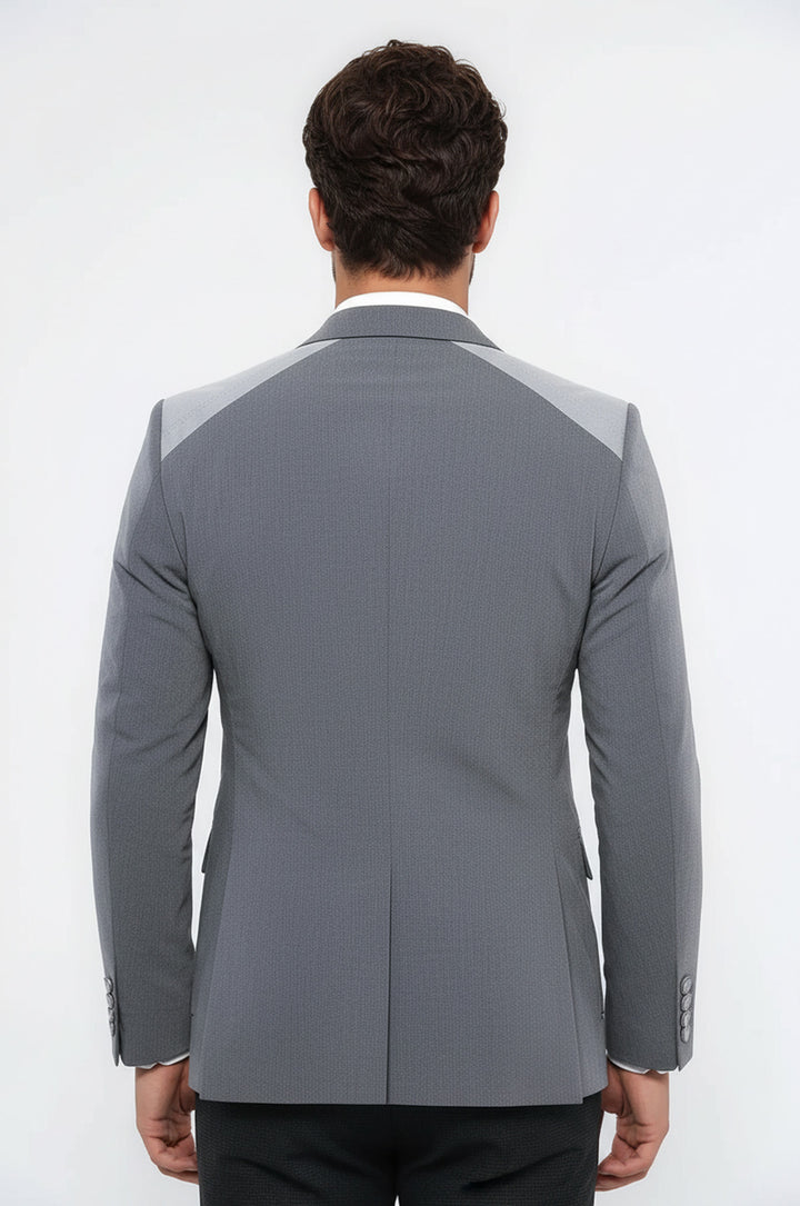 Çift Düğmeli Cepli Sivri Yaka Gri Erkek Ceket - Wessi