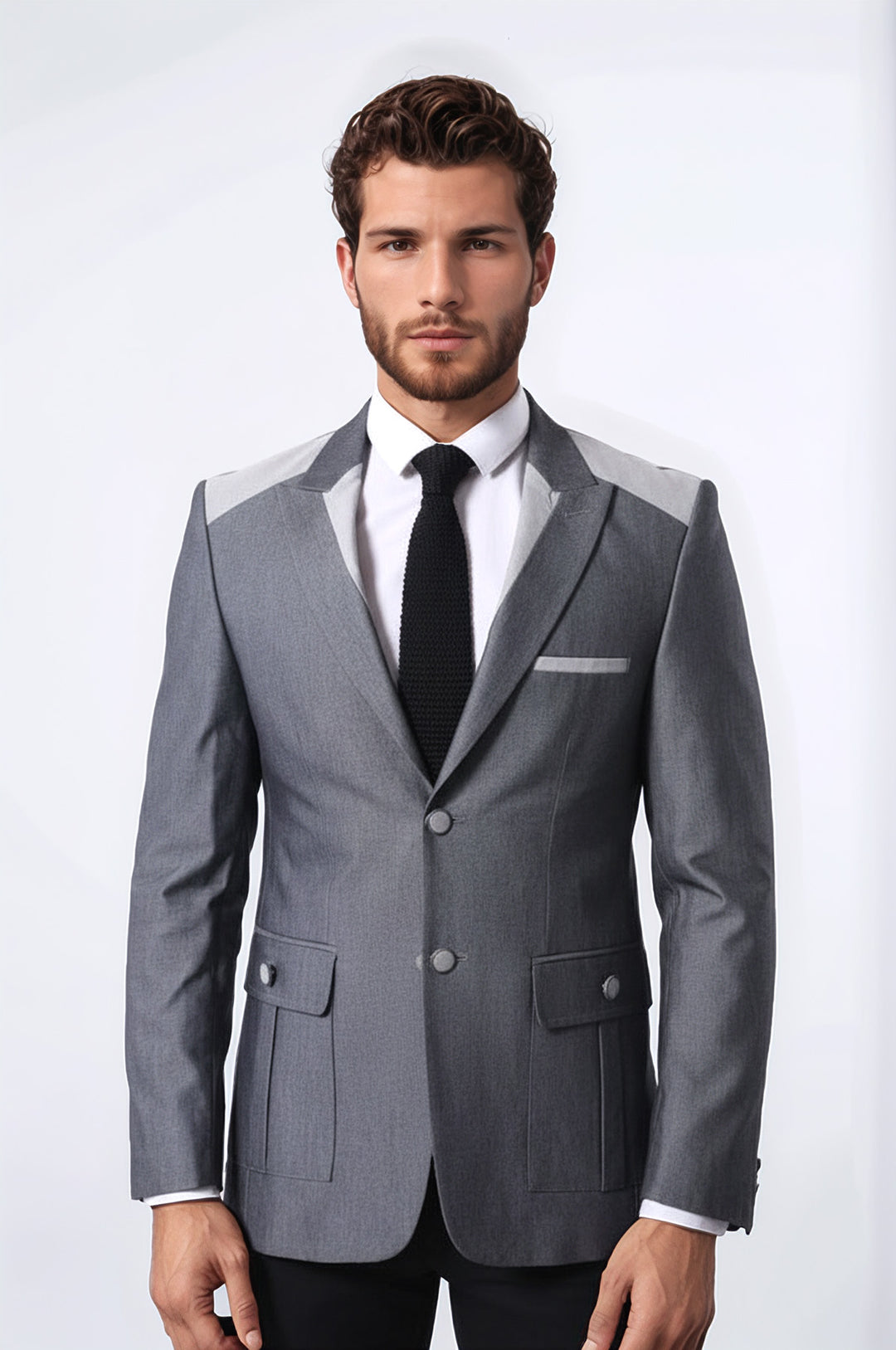 Çift Düğmeli Cepli Sivri Yaka Antrasit Erkek Ceket - Wessi