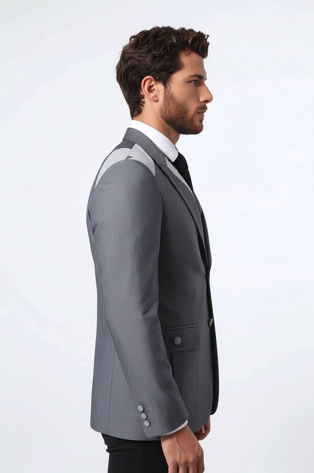 Çift Düğmeli Cepli Sivri Yaka Antrasit Erkek Ceket - Wessi