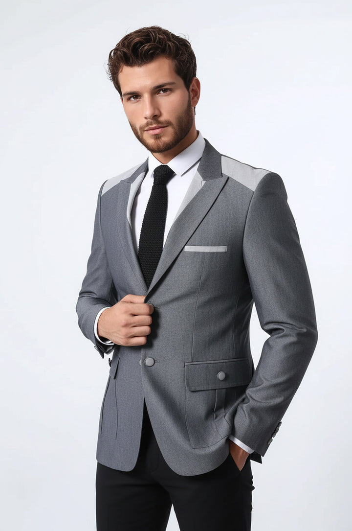 Çift Düğmeli Cepli Sivri Yaka Antrasit Erkek Ceket - Wessi