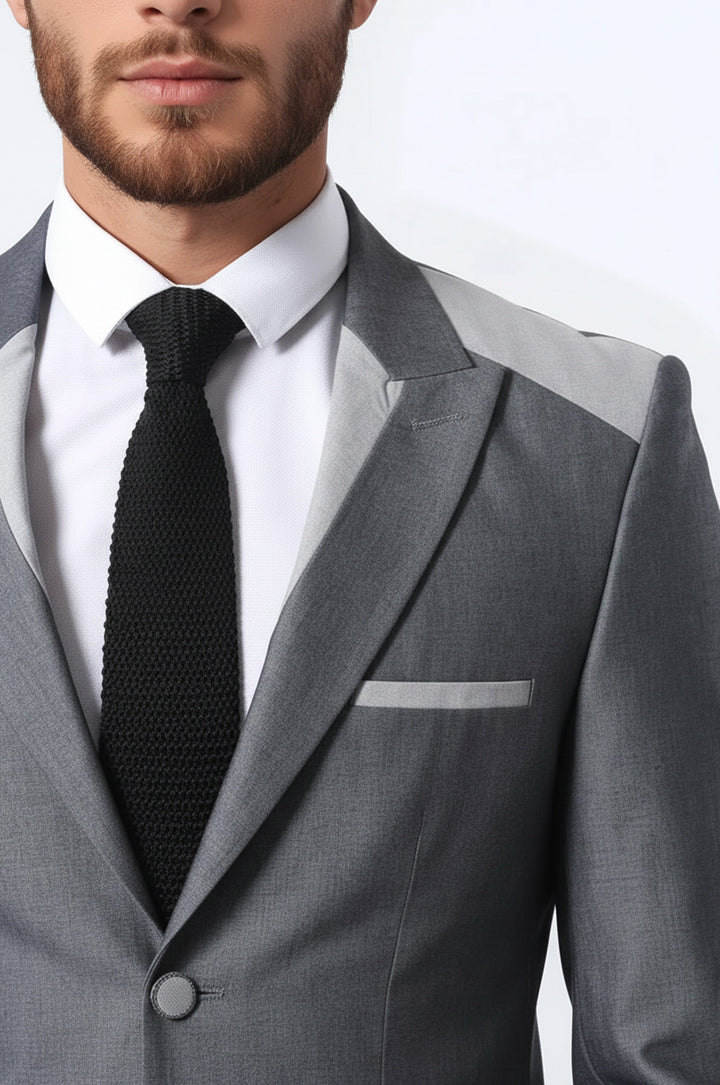 Çift Düğmeli Cepli Sivri Yaka Antrasit Erkek Ceket - Wessi