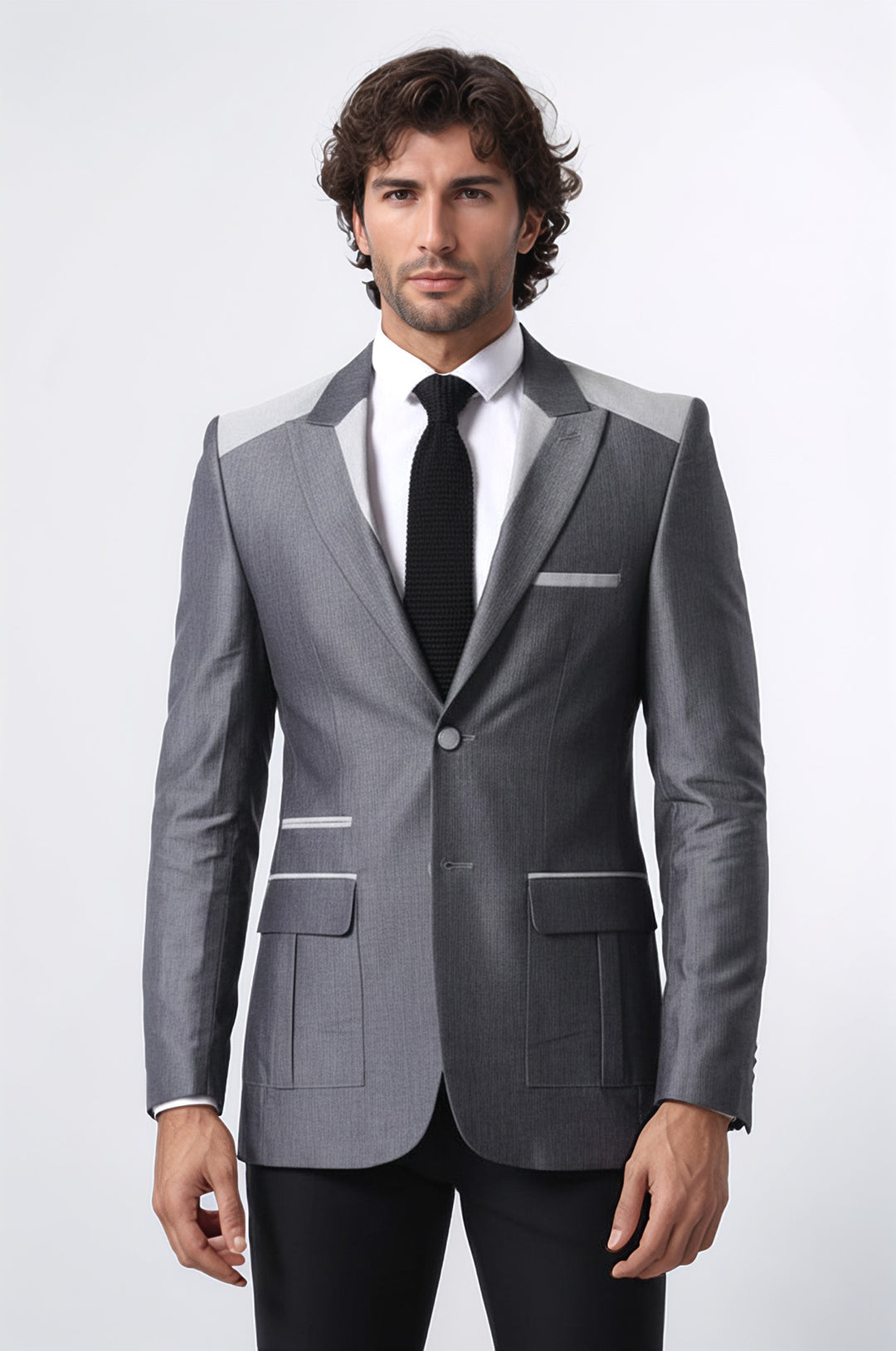 2 Düğmeli Cepli Sivri Yaka Gri Ceket - Wessi