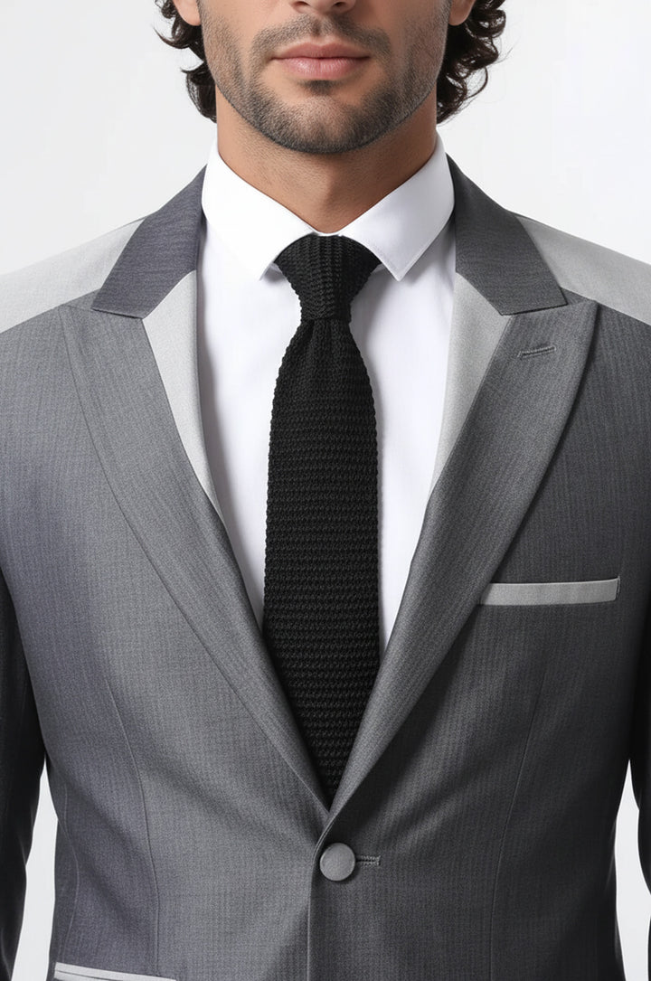 2 Düğmeli Cepli Sivri Yaka Gri Ceket - Wessi