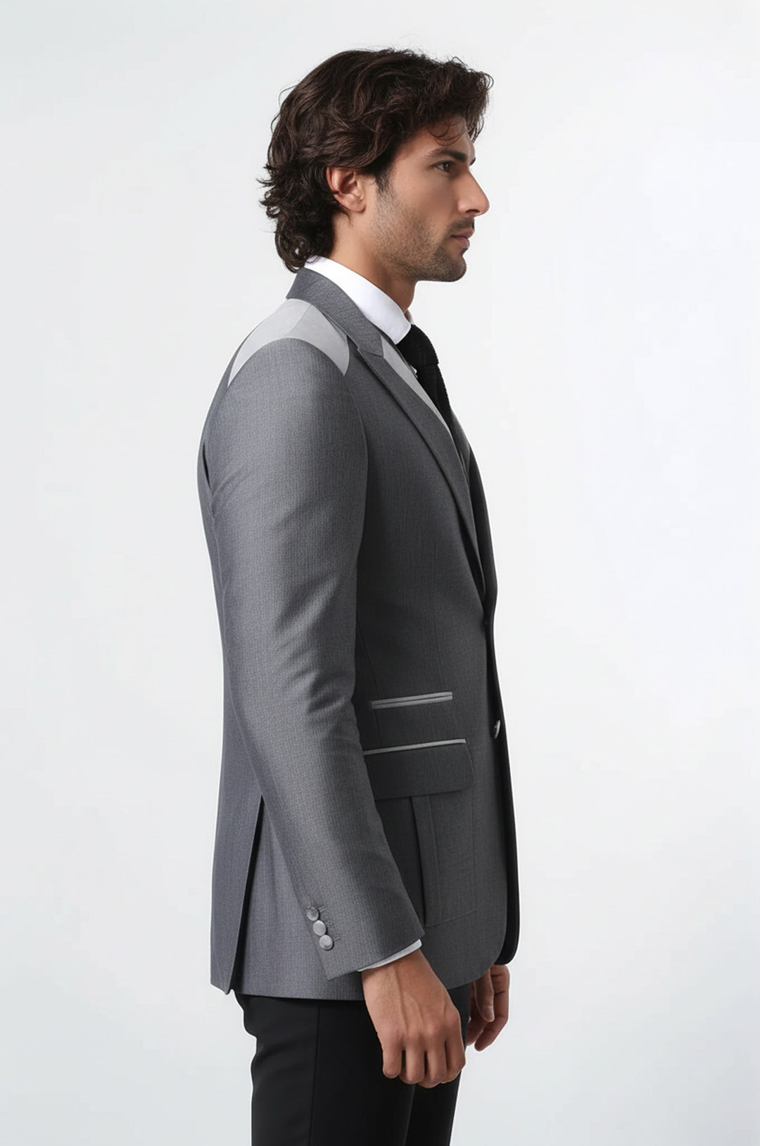 2 Düğmeli Cepli Sivri Yaka Gri Ceket - Wessi