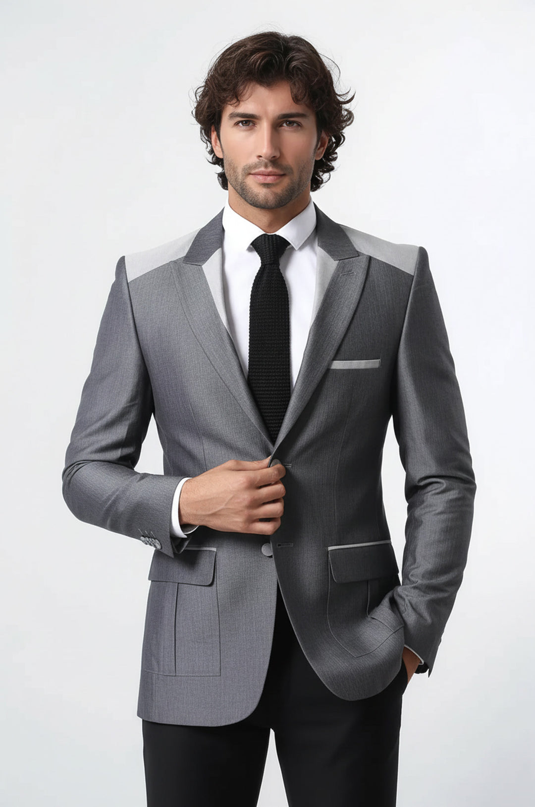 2 Düğmeli Cepli Sivri Yaka Gri Ceket - Wessi