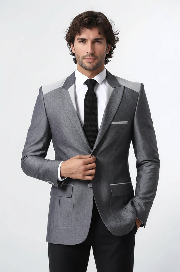 2 Düğmeli Cepli Sivri Yaka Gri Ceket - Wessi