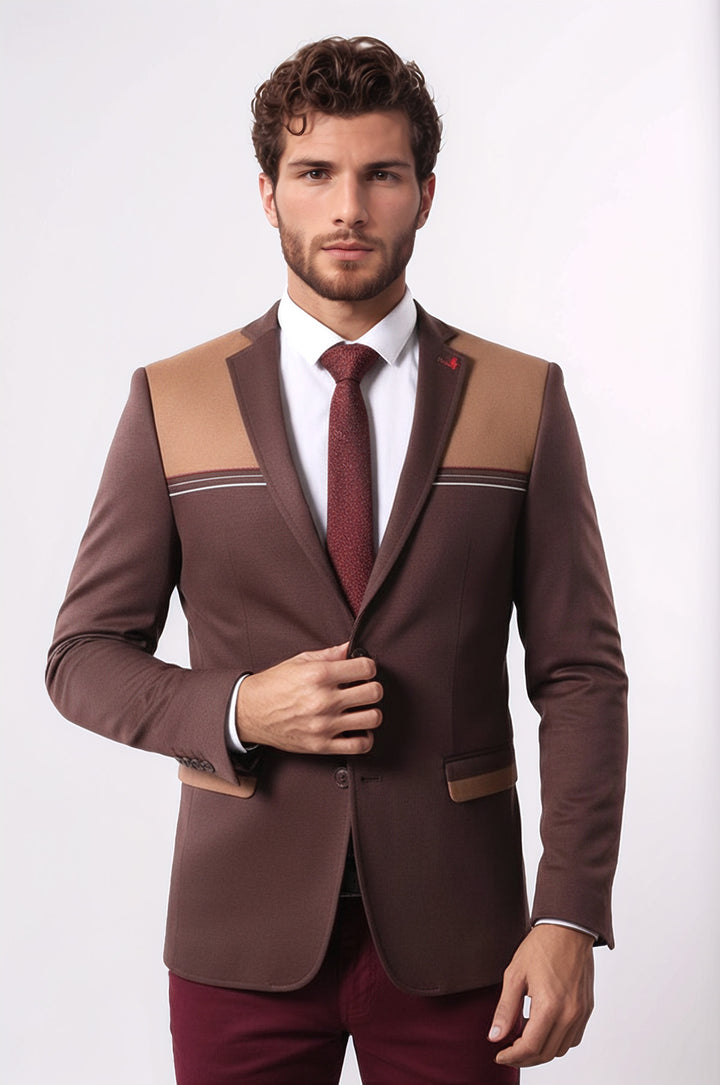 Penye Slim Fit Kahverengi Ceket - Wessi