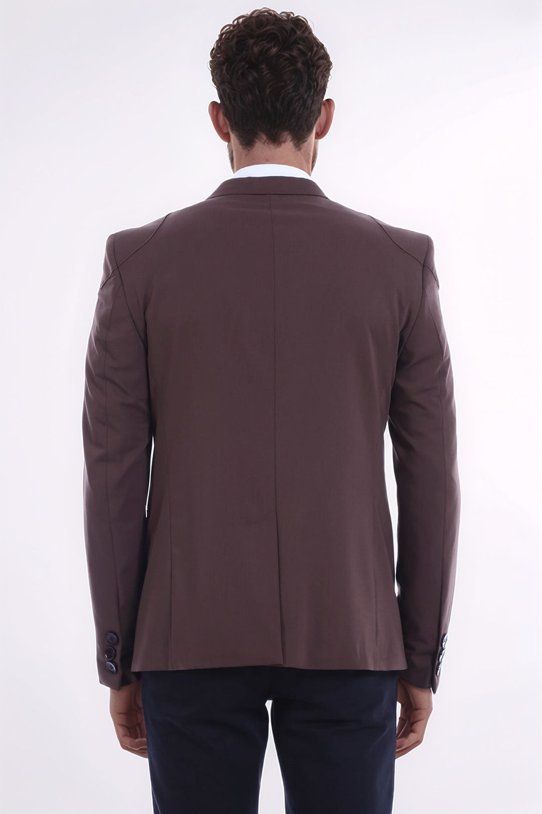 2 Düğmeli Omuzları Nakışlı Pamuk Erkek Kahverengi Ceket -Wessi