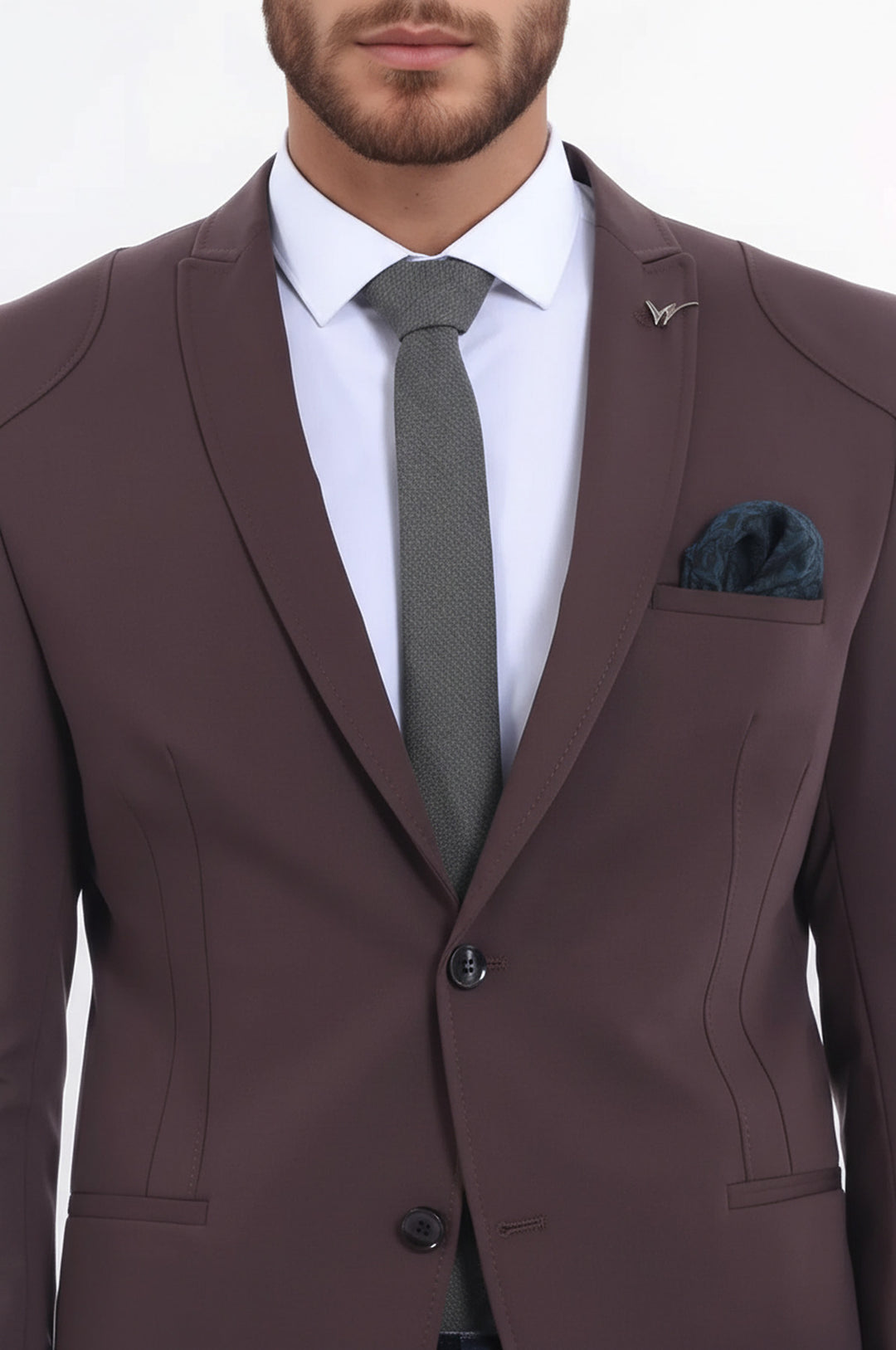 2 Düğmeli Omuzları Nakışlı Pamuk Erkek Kahverengi Ceket -Wessi