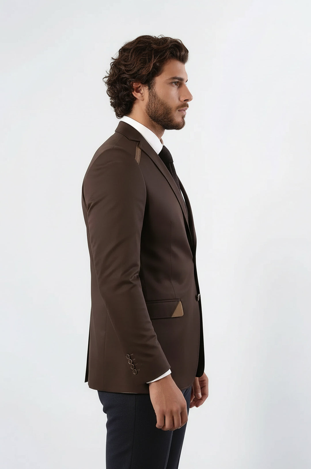 Çift Düğmeli Mono Yaka Omuz Detay Kahverengi Ceket - Wessi