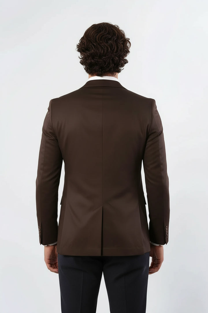 Çift Düğmeli Mono Yaka Omuz Detay Kahverengi Ceket - Wessi