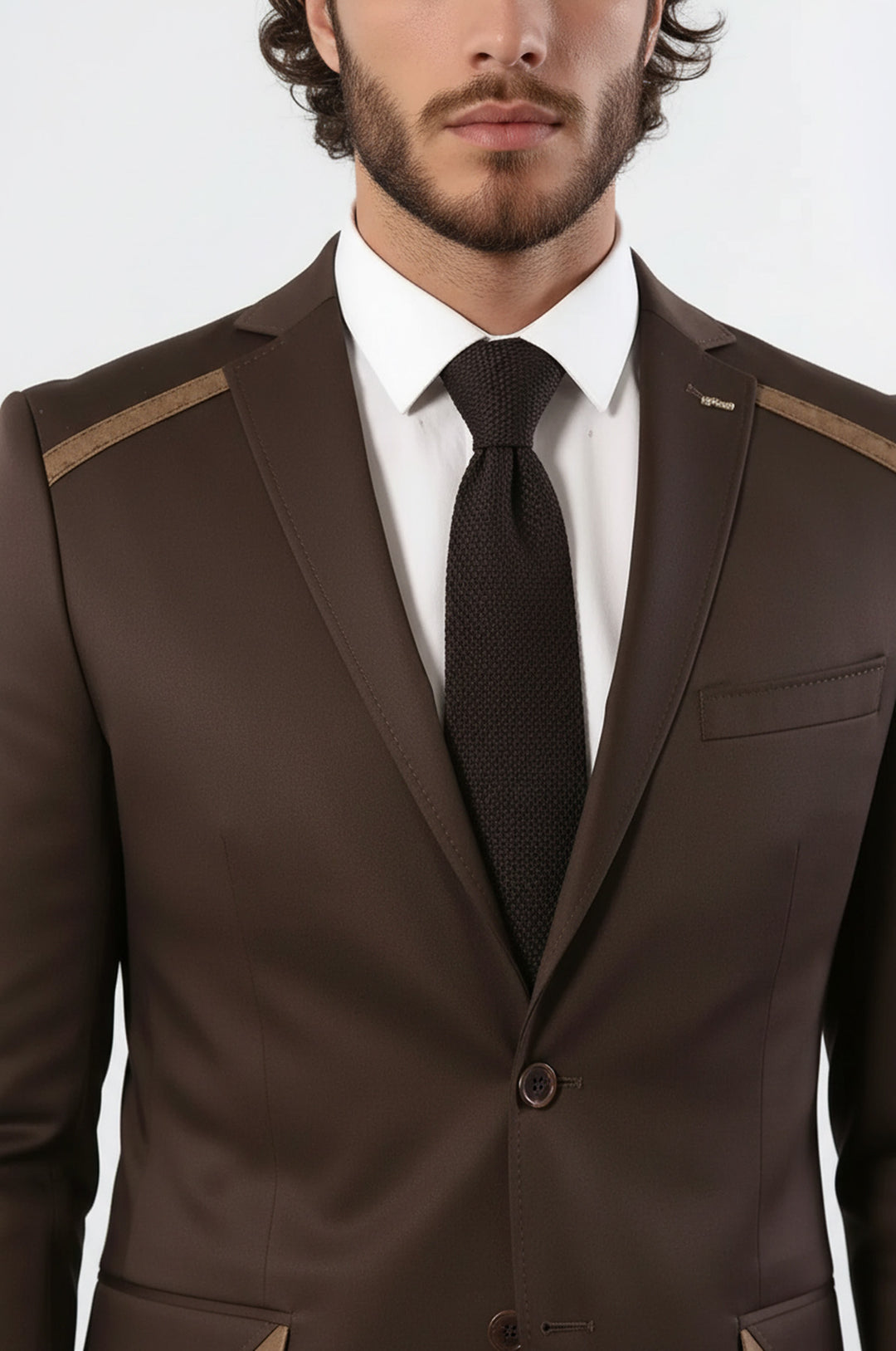 Çift Düğmeli Mono Yaka Omuz Detay Kahverengi Ceket - Wessi