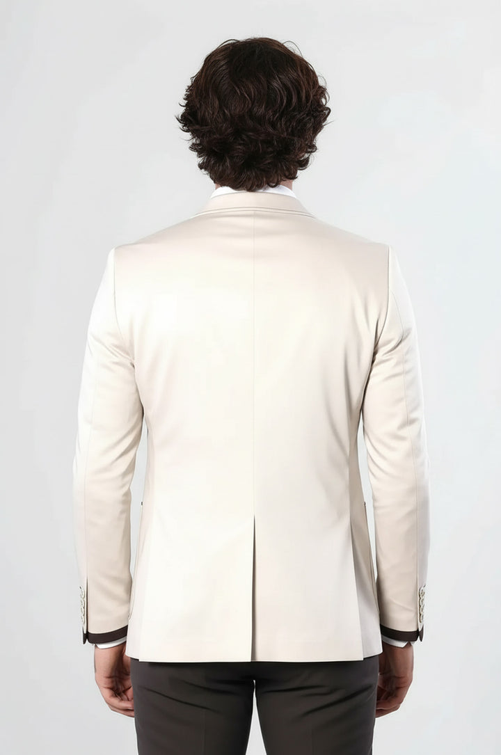 Çift Düğmeli Cepli Krem Erkek Ceket -Wessi