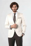 Çift Düğmeli Cepli Krem Erkek Ceket -Wessi