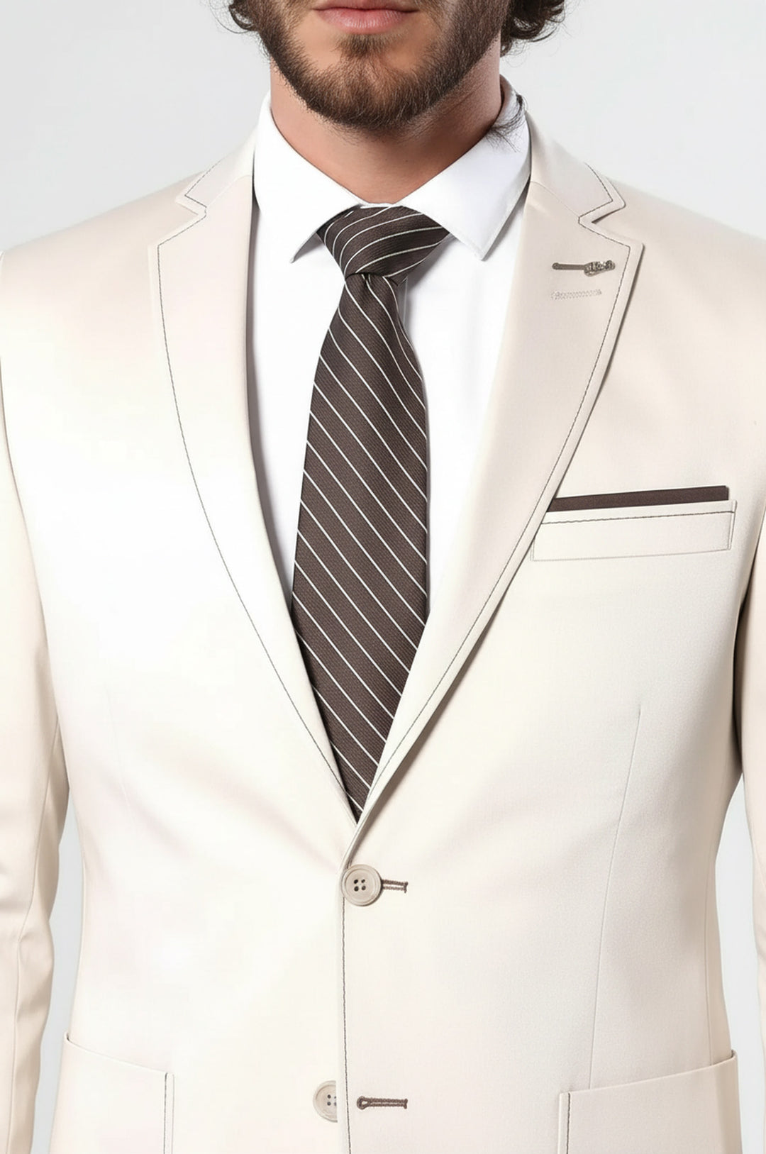 Çift Düğmeli Cepli Krem Erkek Ceket -Wessi