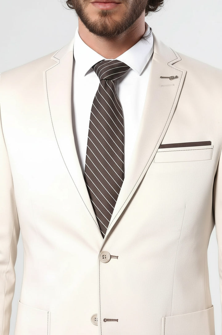 Çift Düğmeli Cepli Krem Erkek Ceket -Wessi