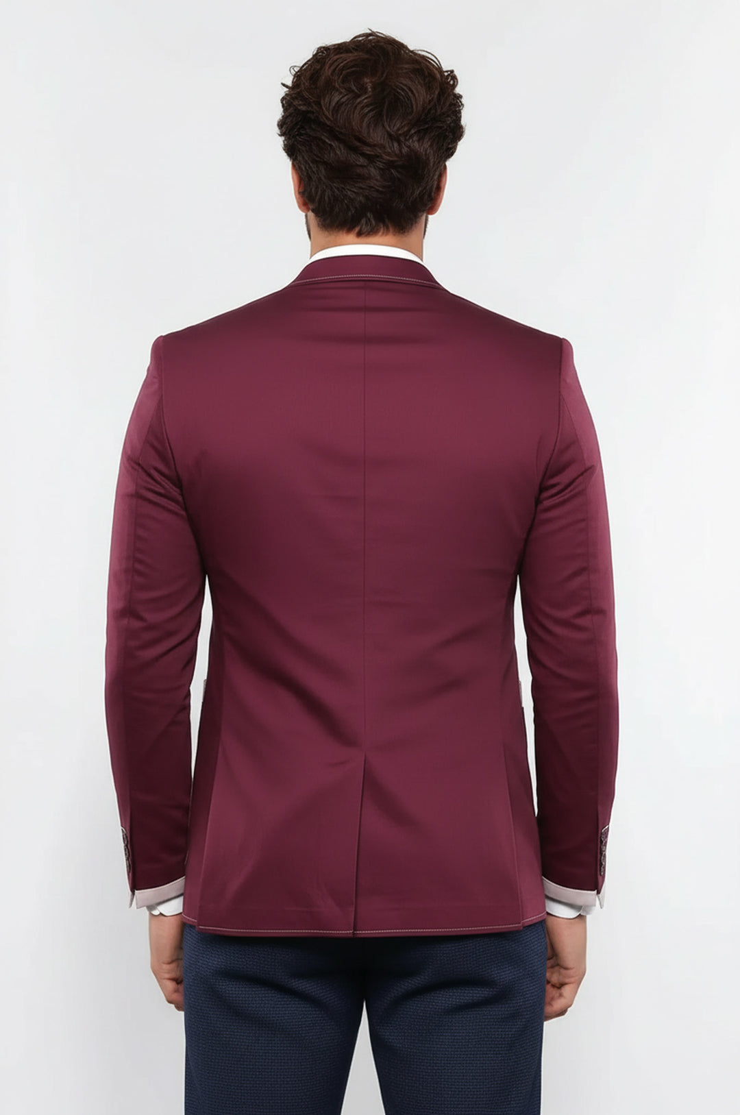 Çift Düğmeli Cepli Bordo Erkek Ceket -Wessi
