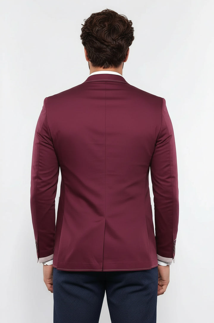 Çift Düğmeli Cepli Bordo Erkek Ceket -Wessi