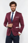 Çift Düğmeli Cepli Bordo Erkek Ceket -Wessi
