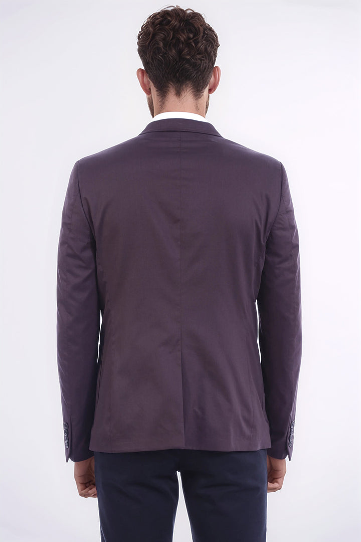 Çift Düğmeli Mono Yaka Cepli Kahverengi Erkek Ceket - Wessi