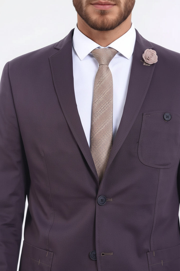 Çift Düğmeli Mono Yaka Cepli Kahverengi Erkek Ceket - Wessi