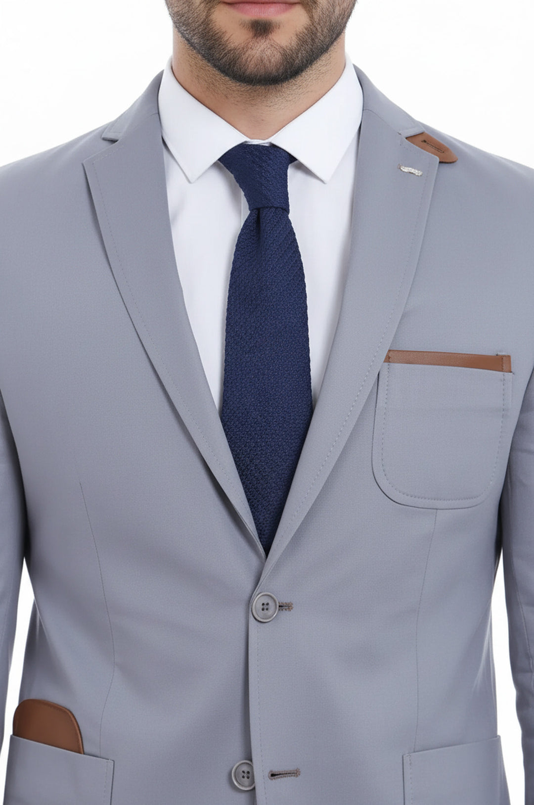 Çift Düğmeli Mono Yaka Cepli Gri Ceket - Wessi