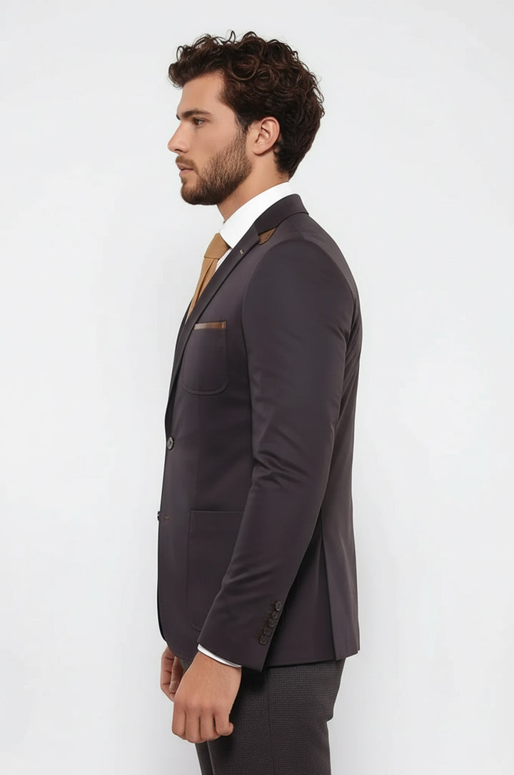 Çift Düğmeli Mono Yaka Cepli Kahve Ceket - Wessi