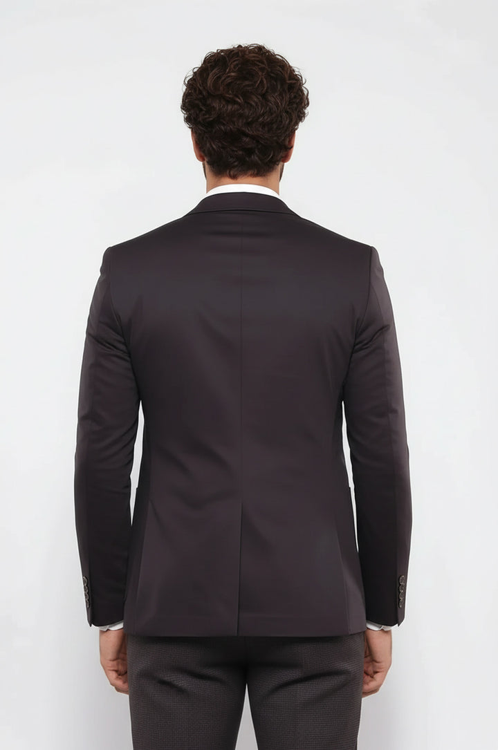 Çift Düğmeli Mono Yaka Cepli Kahve Ceket - Wessi