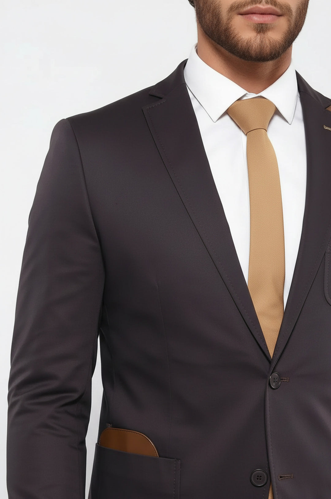 Çift Düğmeli Mono Yaka Cepli Kahve Ceket - Wessi