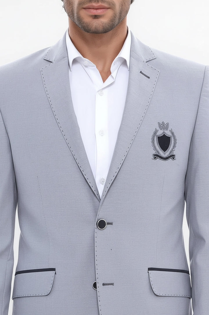 Çift Düğmeli Mono Yaka Armalı Gri Ceket -Wessi