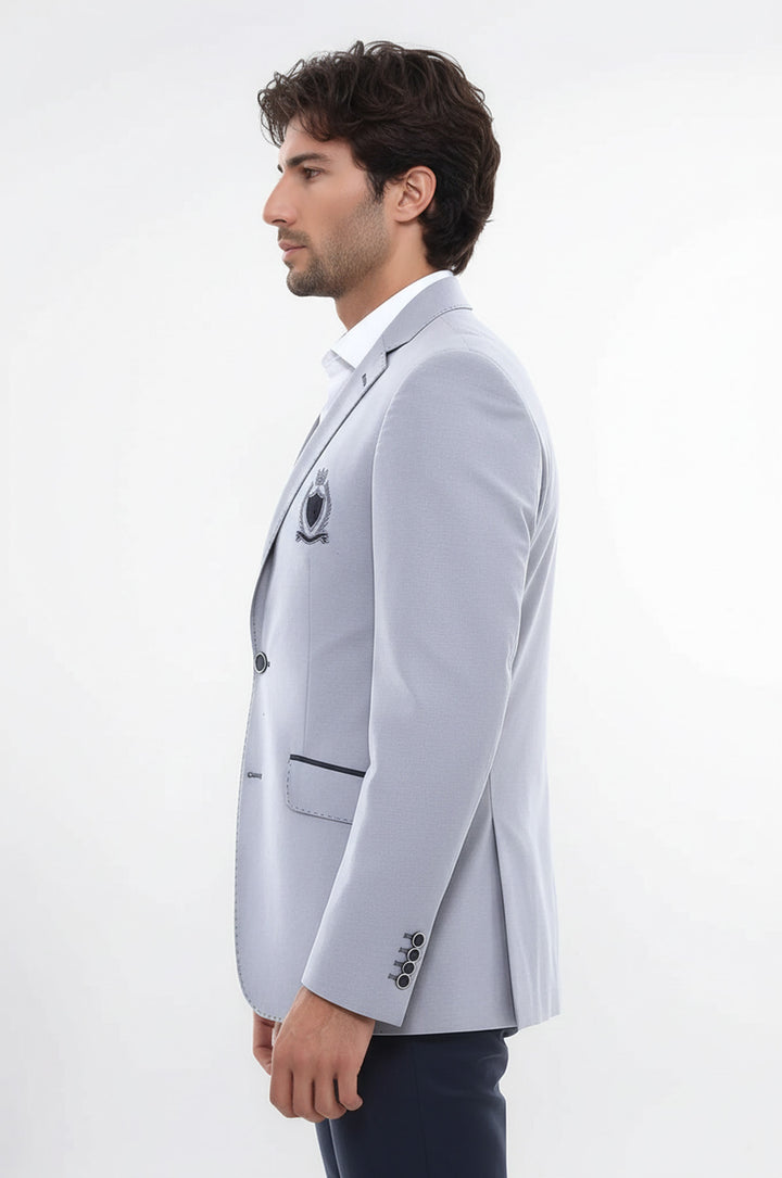 Çift Düğmeli Mono Yaka Armalı Gri Ceket -Wessi