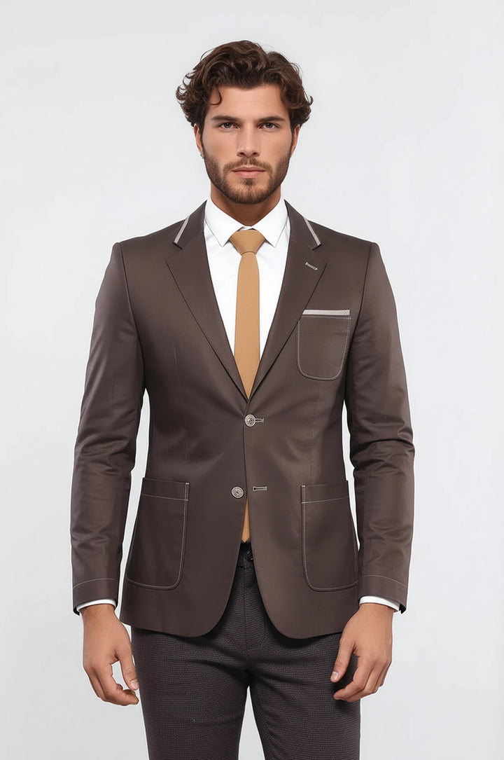 Çift Düğmeli Cepli Erkek Kahverengi Ceket- Wessi