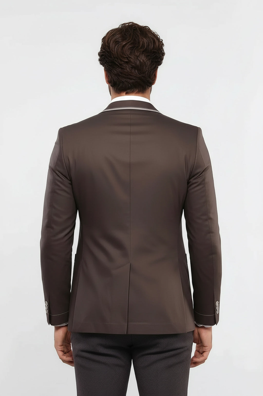 Çift Düğmeli Cepli Erkek Kahverengi Ceket- Wessi
