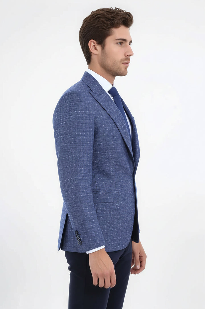 Mavi Keten Puantiye Desenli Ceket  | Wessi