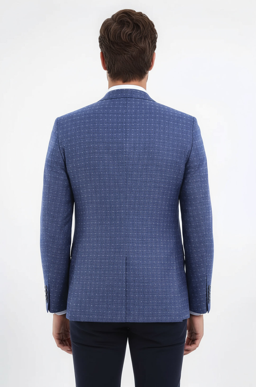 Mavi Keten Puantiye Desenli Ceket  | Wessi